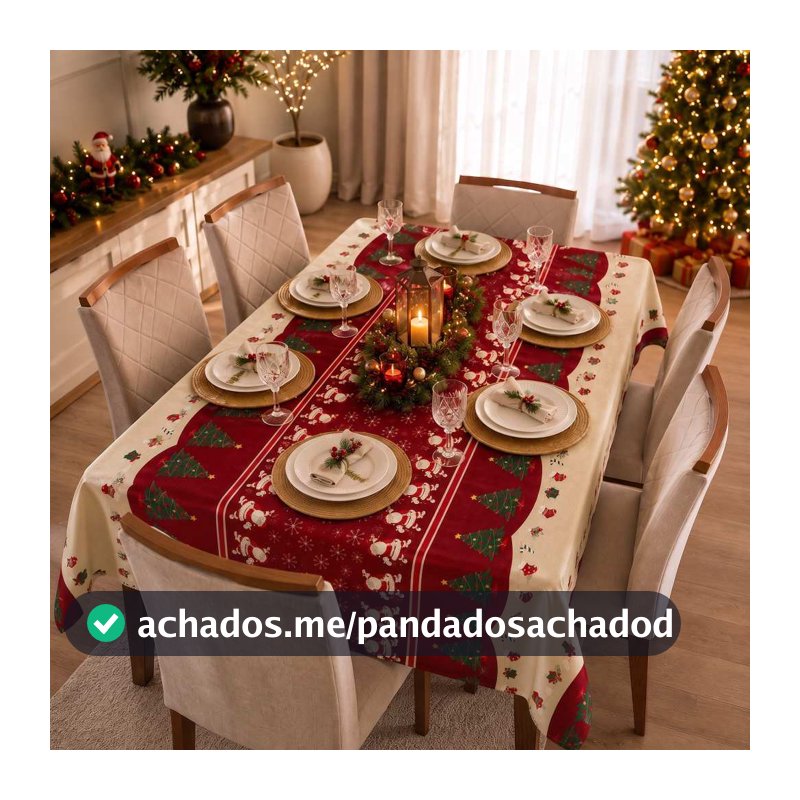Toalha de Mesa Natal 2,00x1,40 Decoração Para Mesa 6 Cadeiras Oxford Com Bainha