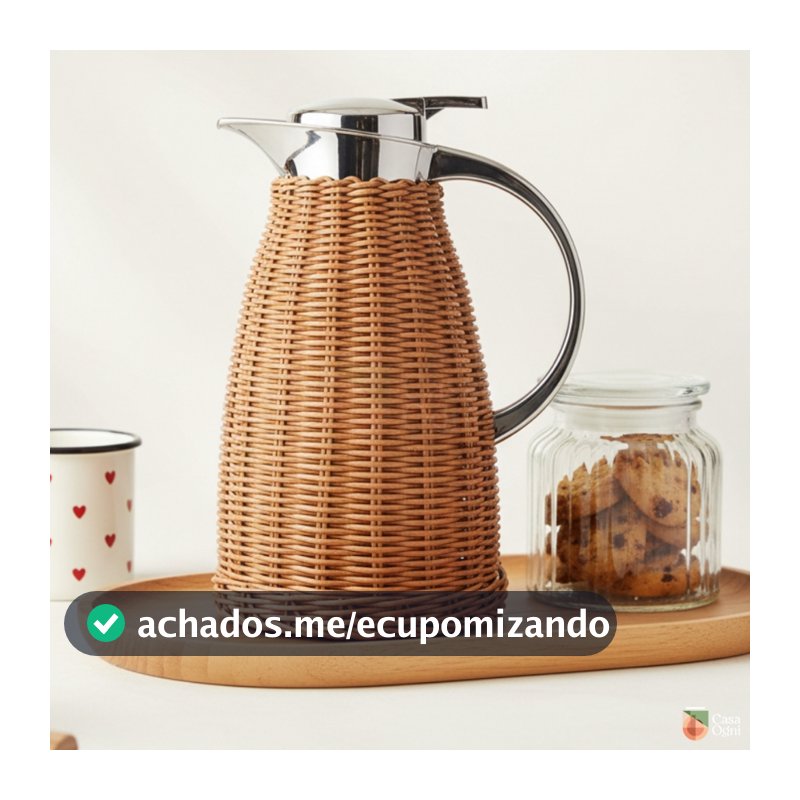 Garrafa Térmica 1,5L de Aço Inox com Rattan Marrom ou Bege para Café Chá com Alça
