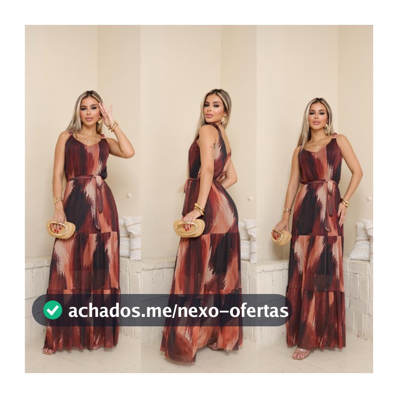 Vestido longo REGATA com alças grosas de tule verão estampado novidade