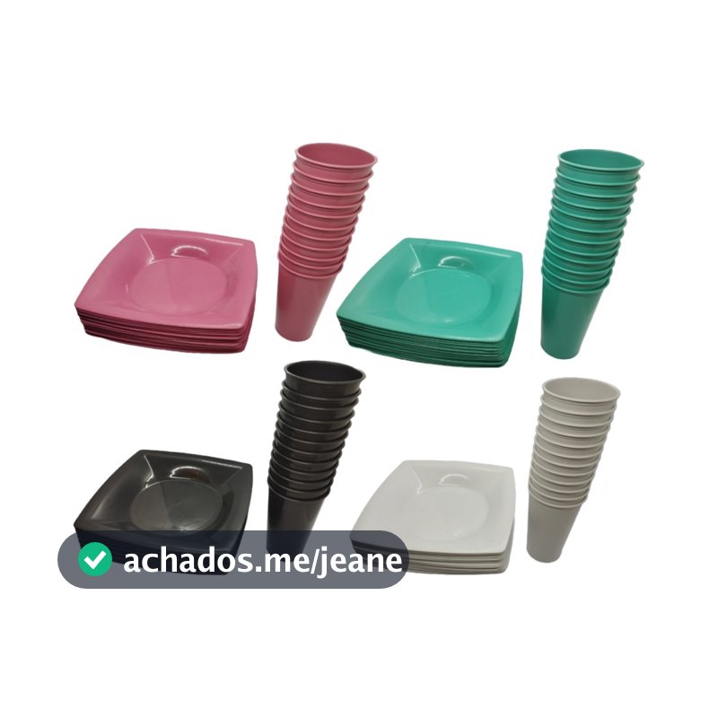 Kit Pratos Quadrados + Copos 300ml Reutilizável - Lanche, Refeições