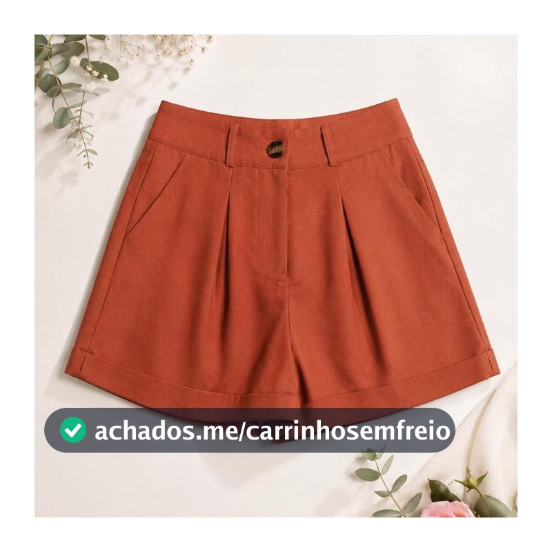 Short Feminino Linho Casual Chic Cintura Alta Com Botão Tecido Premium P M G GG