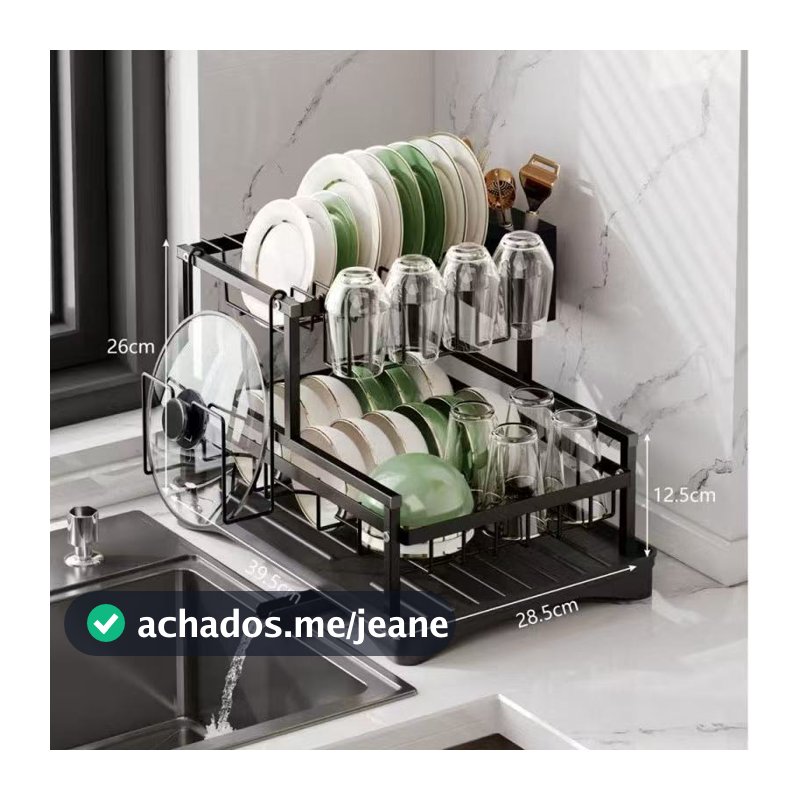 Escorredor de Louças Rack Aço Carbono Organizador Preto