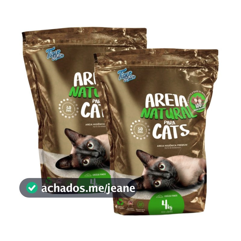 Areia Higiênica Biodegradável Tiger Cats 8Kg (2 pacotes de 4 kg) - Mandioca - Grãos finos