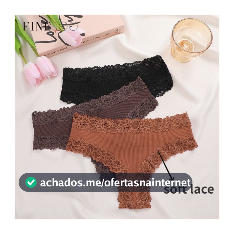Finetooo Calcinha De Renda Para Mulheres Confortável Lingerie De Algodão Feminina Tangas Floral