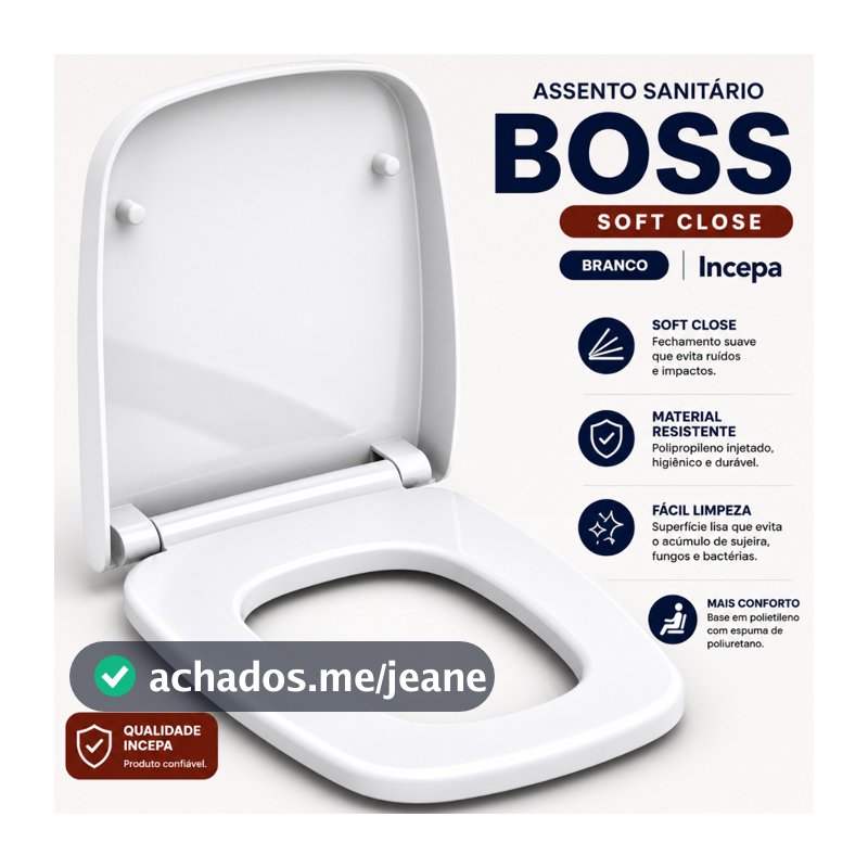 Assento Sanitário Boss Soft Close Original PP Branco + Kit Para Fixação - Incepa Original