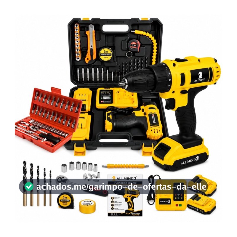 Furadeira De Impacto Parafusadeira 2 Baterias Profissional 25V Brushless Bivolt E Maleta Soquete