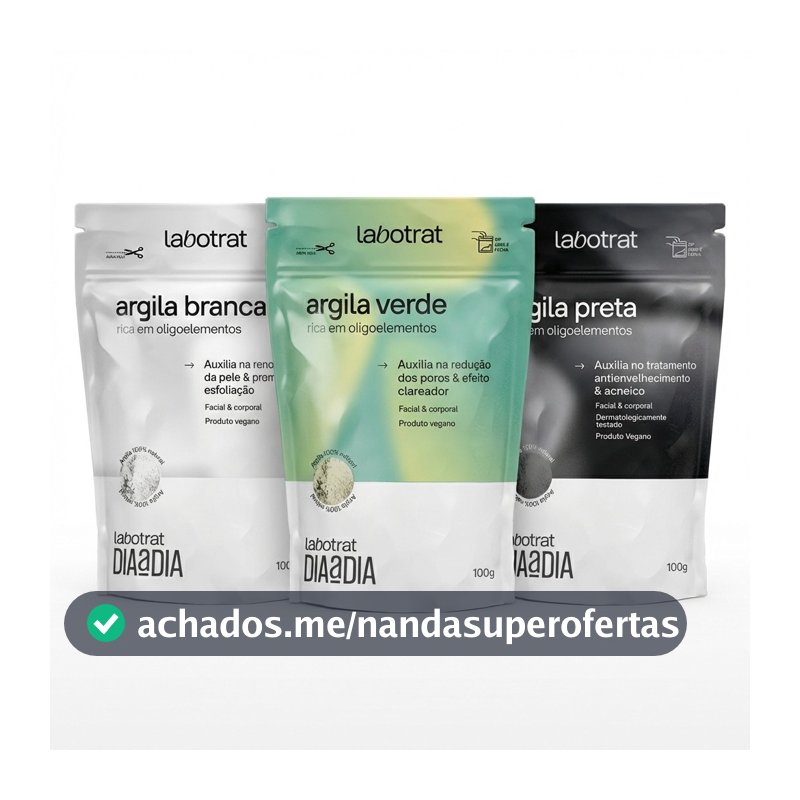 Kit 3 Argilas Mascara Facial Skin Care Preta Antiacne + Argila Branca Esfoliante + Argila Verde Controle Oliosidade