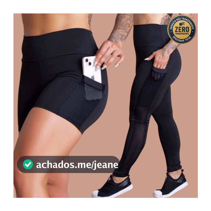 Kit Calça Legging E Short De Bolso Tela Fitness Cintura Alta Feminino Fitness Academia Treino ZERO TRANSPARÊNCIA