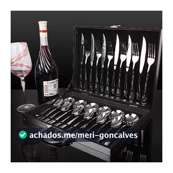 Jogo Talheres 24 Peças Faqueiro Inox Premium Luxo Com Maleta