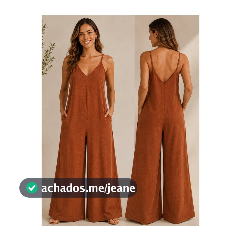 Macacão Longo Feminino Pantalona Soltinho Elegante Com Alça e bolsos