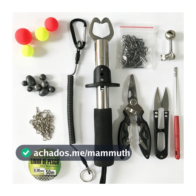 Kit 139 Peças Ferramentas de Pesca Alicate Multifuncional+Pegador de Peixe com Corda Anti‑Queda,Anzóis,Chumbadas,Tesoura