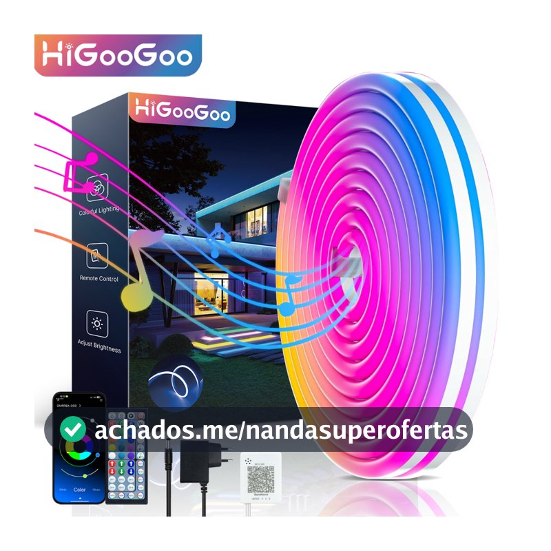 HiGooGoo Fita de Led Neon APP Controle Remoto 30/20/10/5 Metros  RGB Led Colorido Luz Decoração Carnaval Natal Festa