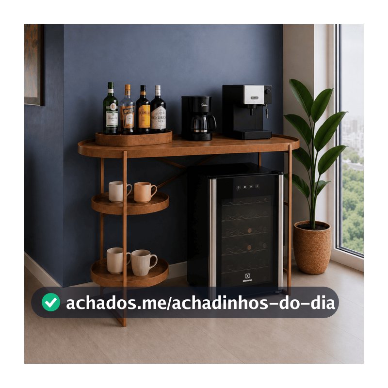 Aparador Sala Adega Barzinho Frigobar 120mt Buffet Classico Pés de Aço Madeira Revestida em Couro