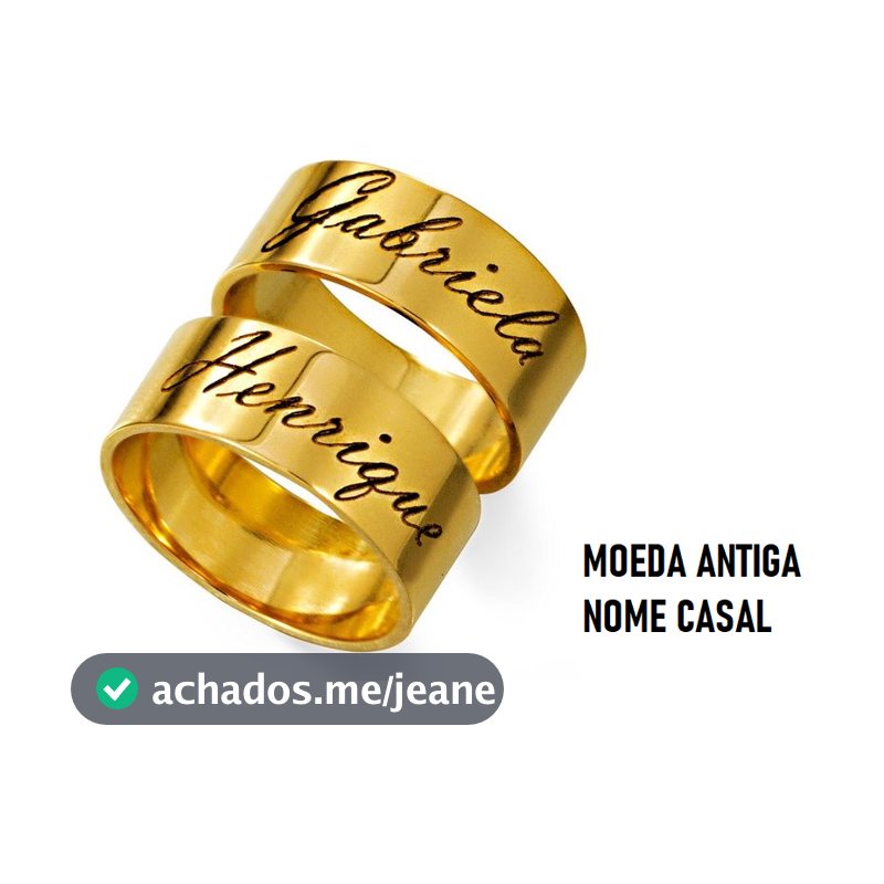 Par Aliança Reta Casamento MOEDA ANTIGA + NOMES