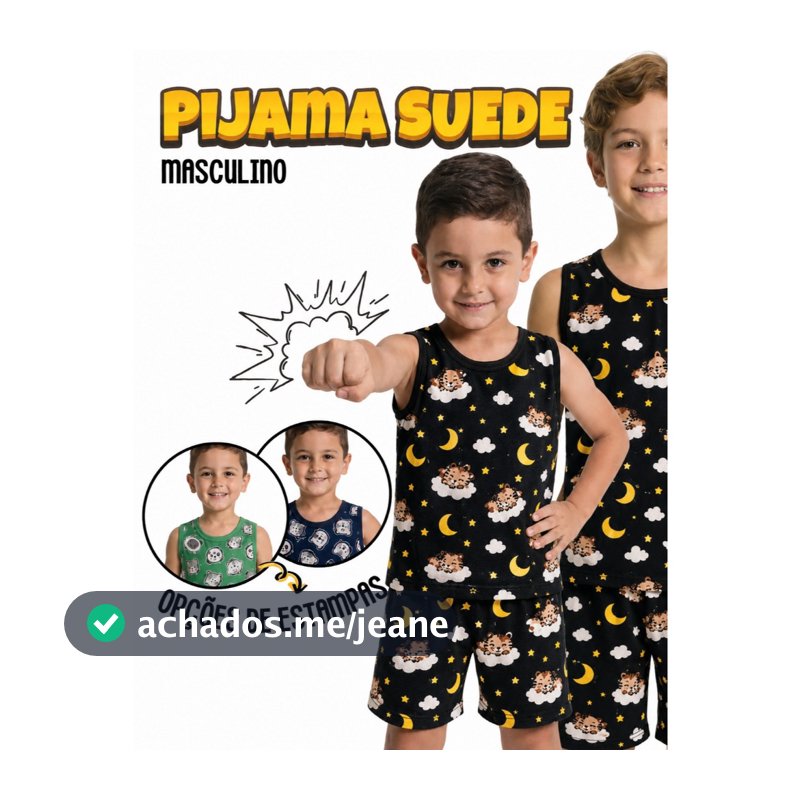 Conjunto Infantil Pijama Regata e Short – masculino menino - Tecido Suede Macio