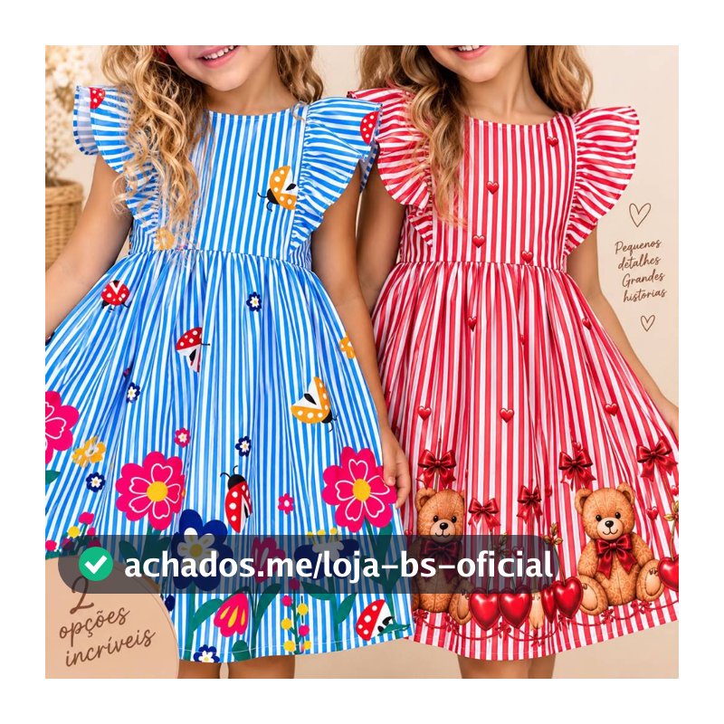 Vestido Infantil Menina Princesa  Listrado Floral Barrado Varias Cores para Festas  Dia Das Crianças
