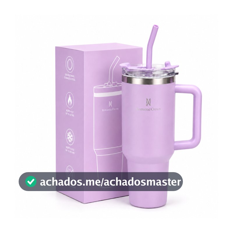 ROMANTIC CROWN Copo Térmico Inox Portátil 1200ml/600ml com Tampa e Canudo Garrafa Térmica Inoxidável