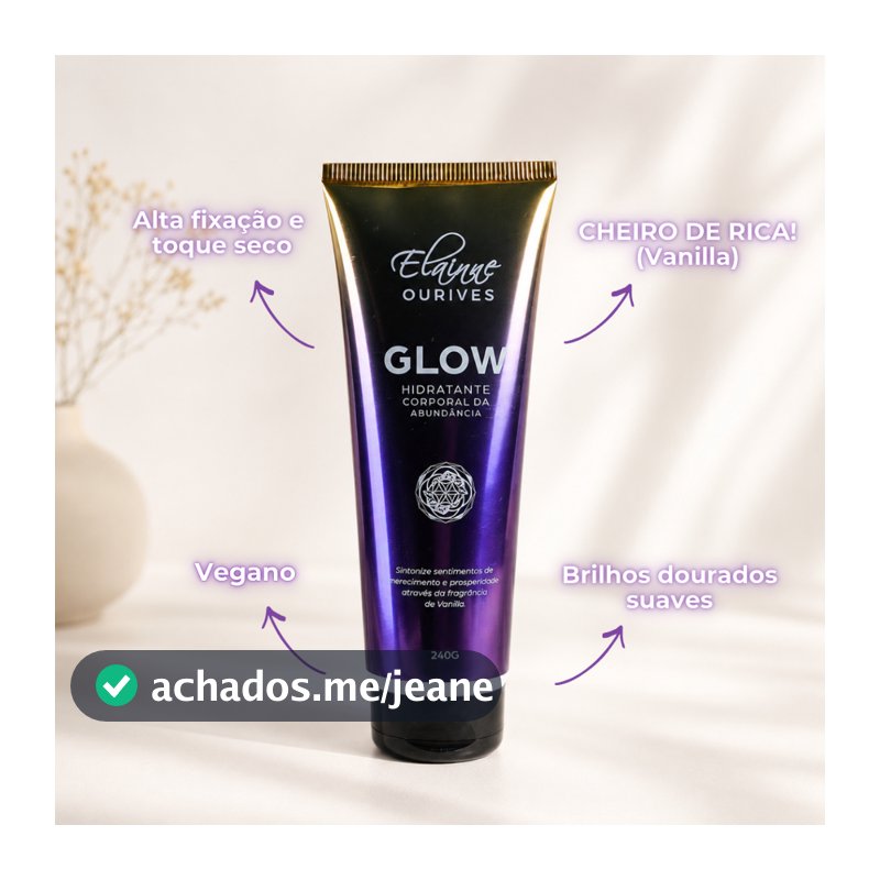 Hidratante Corporal Glow Abundância Brilhos Dourado Vanilla 240g Cheiro de Rica Baunilha Toque Seco Vegano