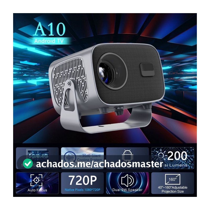 Projetor A10 Android TV 4K Dual Band WIFI 6.0 Bluetooth 5.0 Cinema Portátil Escritório Sala