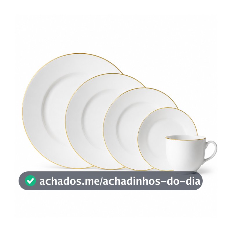 Aparelho de Jantar Prato Caneca Borda Dourada Luxo Premium 20pcs Catarina