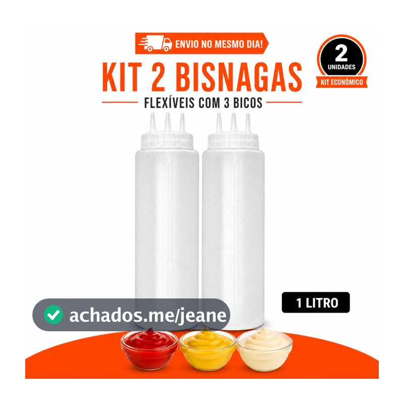 Kit 2 Bisnagas Squeeze Flexíveis 1 Litro 3 Bicos Molho Ketchup Mostarda Maionese Vinagre