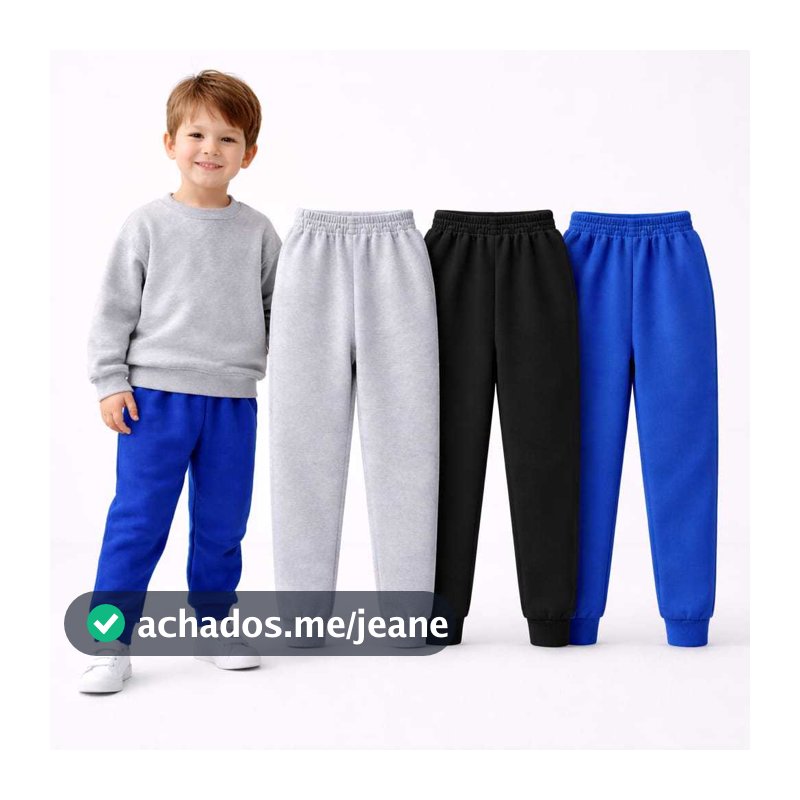 Kit 3 un. Calça Moletom Infantil Apeluciada com Punho tamanho 1 ao 12