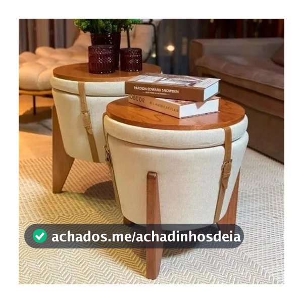 Promoção 2 Puff Baú Rustico Pés Madeira Mesinha de Centro Banco Banqueta Decorativo