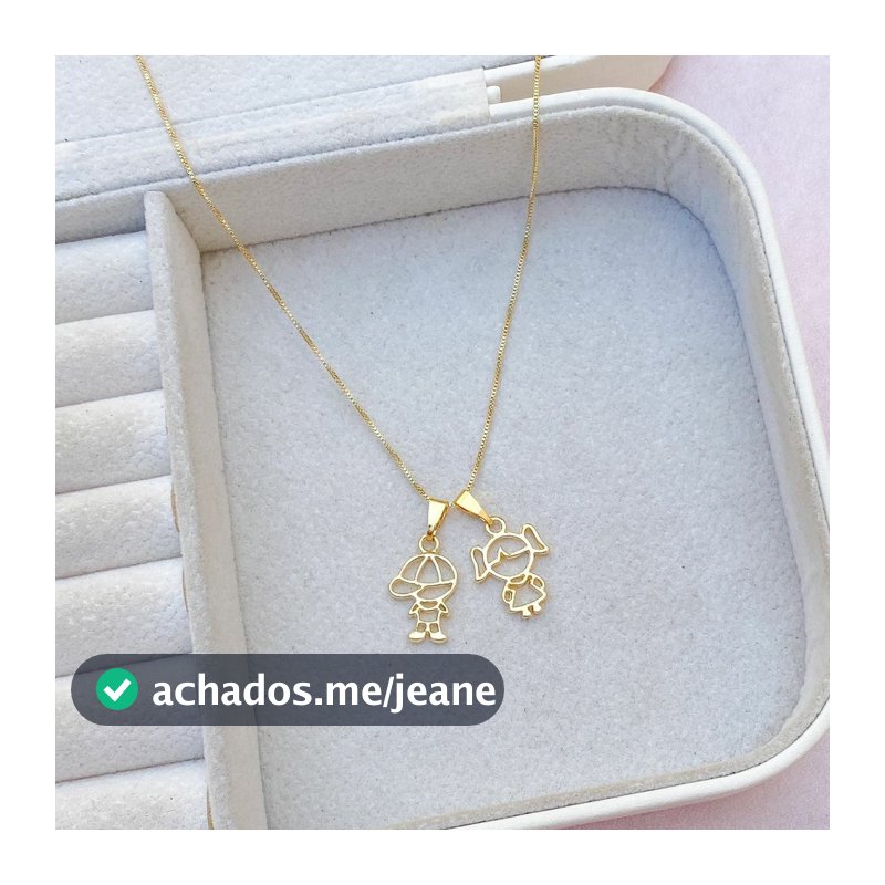 [ SEMI JOIA ] Colar Casal Vazado Menino Menina Filhos Banho Ouro 18k Presente Cordão Dia das Mães Acessórios Femininos