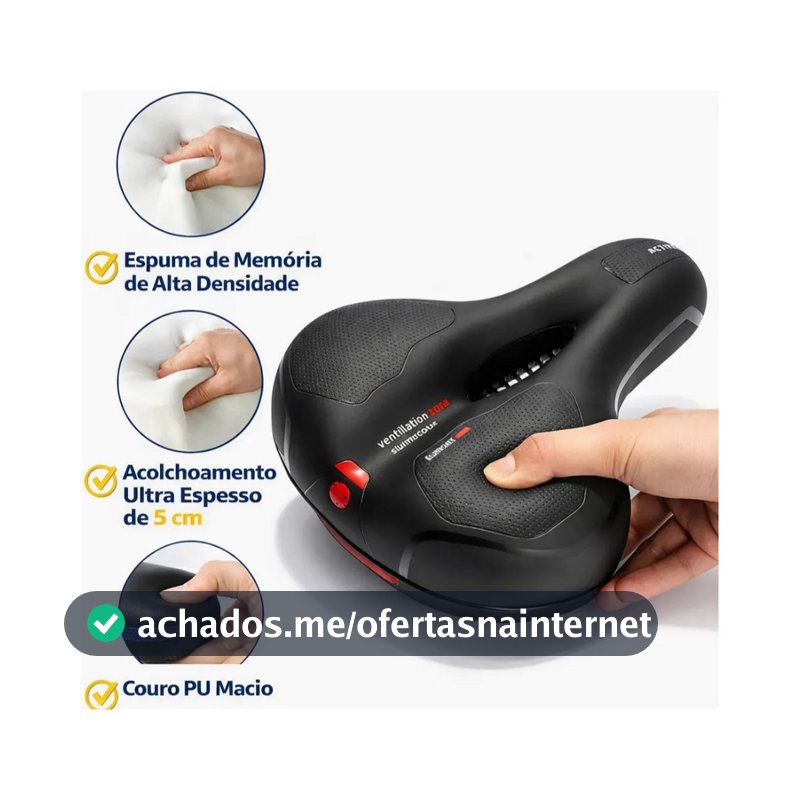 Selim Banco Vazado Anatômico Largo Bicicleta Gel Super Confortável Fita Refletiva P/ Bike MTB 2 Mola