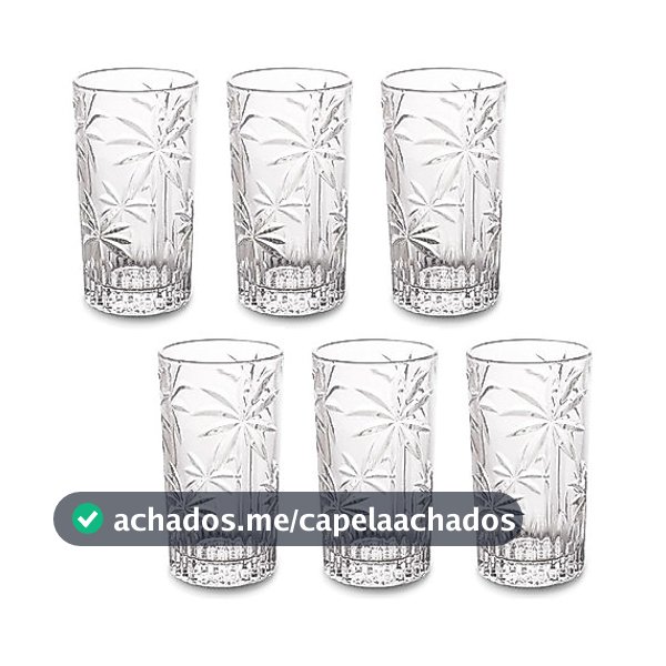Jogo de 6 Copos Altos Palm Tree em Vidro 360ml - Wolff