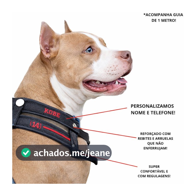 Coleira Peitoral Forte com nome para cachorro anti puxão Shih Tzu pastor alemão chow chow Husky