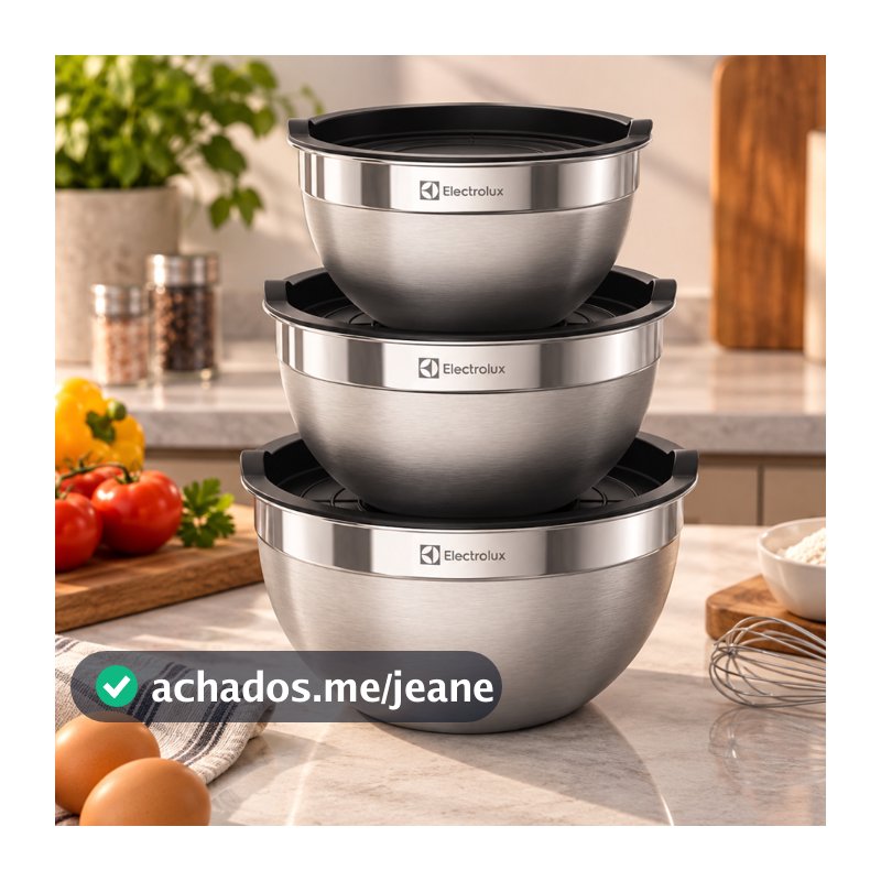 Conjunto de Bowls Electrolux em Aço Inox com Tampa – 3 Peças