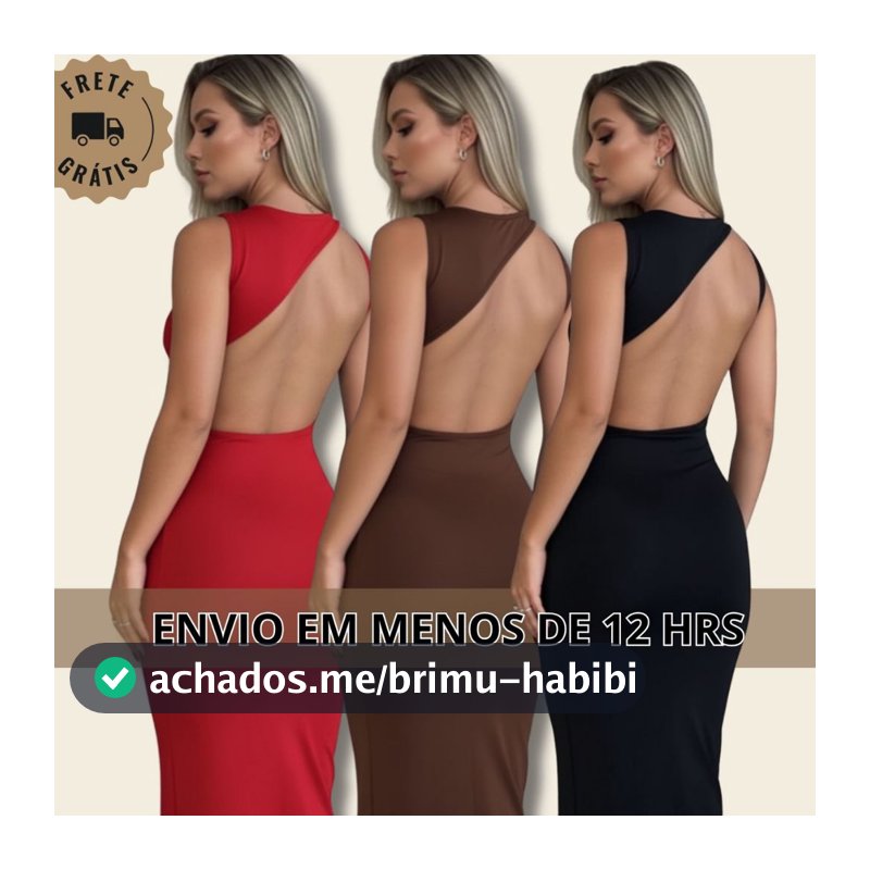 Vestido Feminino estiloso Gringa LUANA Costa aberta Lançamento Vestidos chique festa suplex  roupas elegantes para mulhe
