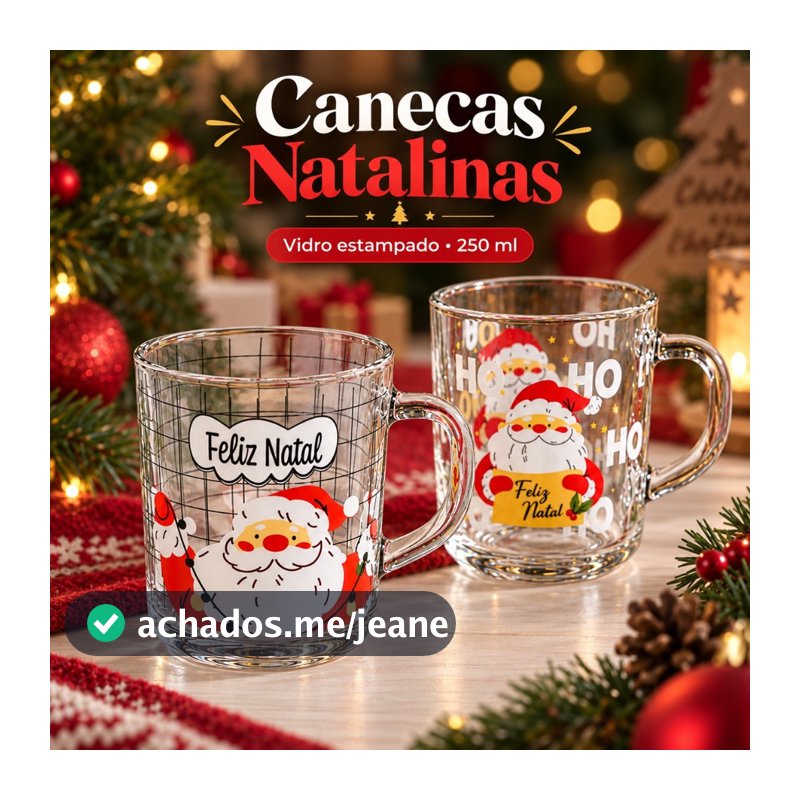 Kit Canecas Natalinas Xicara Natal Presente Jogo de Chá Café Estampas Variadas Individual 250ML