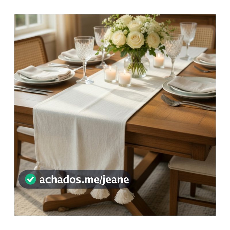 Caminho de mesa decorativo cru pompom 40x130cm decoração casa mesa posta trilho
