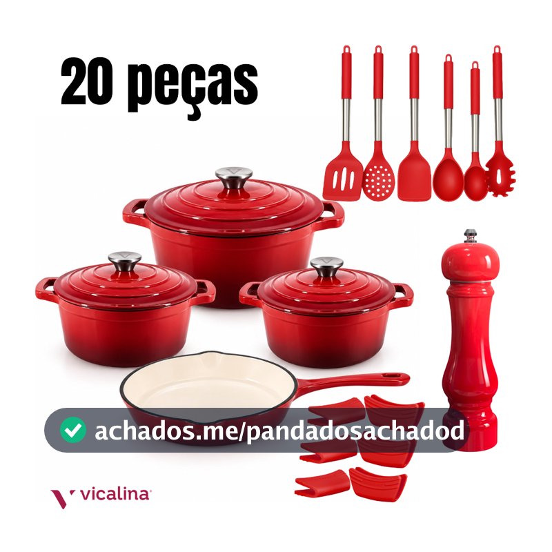 Conjunto de panelas ferro fundido esmaltadas 20 peças de luxo Vicalina