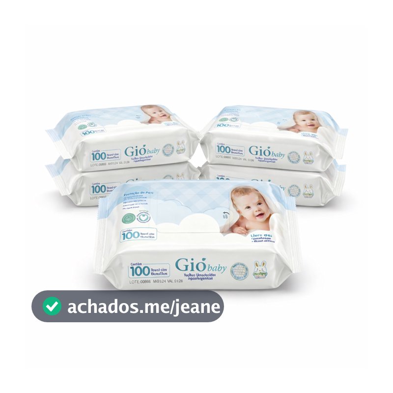Kit 5 Toalhas Umedecidas Gio Baby 100 Folhas 98% Água Lenço umedecido bebê Vegano Hipoalergênico