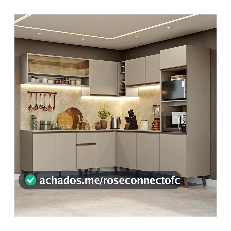 Armário de Cozinha Completa de Canto 445cm Crema Nice Madesa 01