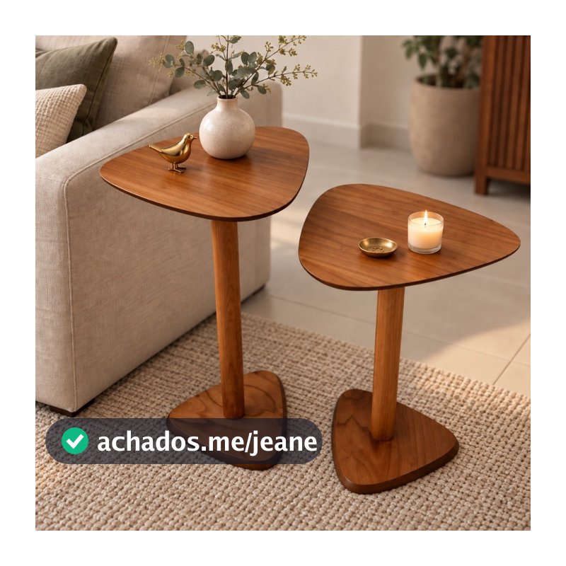 Kit 2 Mesas Laterais Orgânicas Amadeiradas MDF Mesa de Canto Auxiliar Apoio Sofá Cabeceira Sala Quarto Decoração