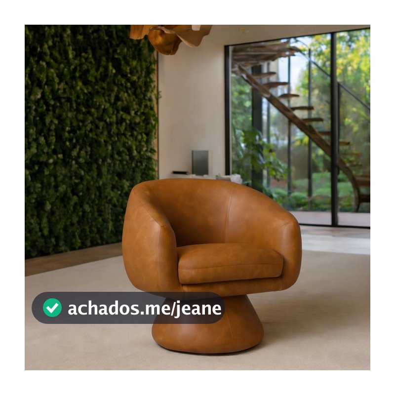 Poltrona Orgânica Giratoria Redonda Sala Venus Confortável Elegante Sapatas Plásticas Courino Caramelo