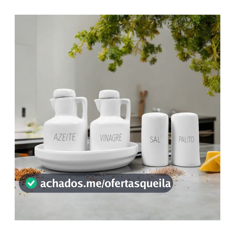 Kit Galheteiro Porcelana Decorado Azeite e Vinagre