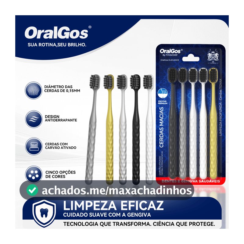 OralGos Escova Premium com Cerdas de Carvão,Cerdas de altadensidade+Pega Antiderrapante