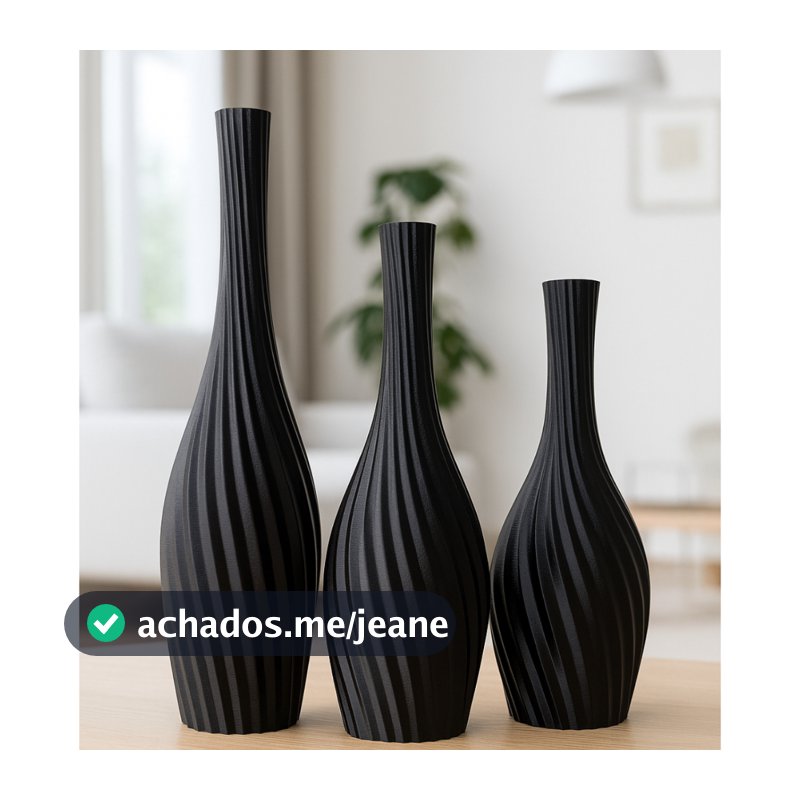 Kit 3 Vasos Decorativos Modernos Sala, Cozinha ou Escritório–3D PLA Premium– 25, 20 e 18cm