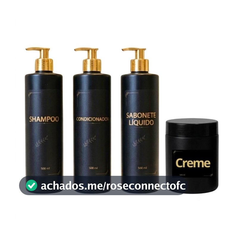 Kit Banheiro Luxo 500ml Frasco Pote Dourado Shampoo Condicionador Creme