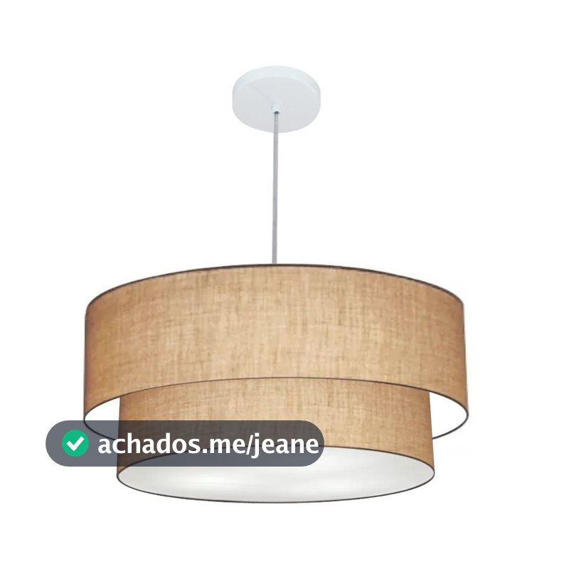 Lustre Pendente Cilíndrico 60x50cm Vivare Md-4357 Cúpula em Tecido - Bivolt