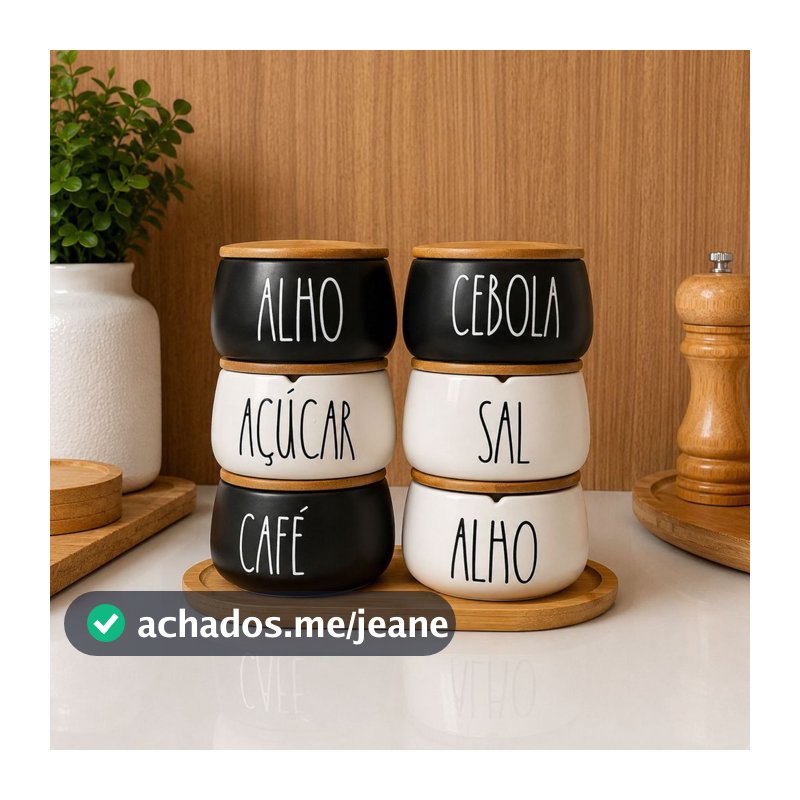 Pote em Cerâmica com Tampa de Bambu Minimalista Chique Personalizado