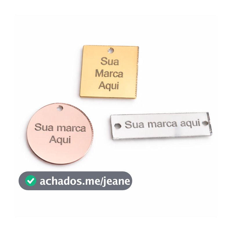 Kit 30 Tag Etiqueta Acrílico Espelhado Personalizada Nome Marca Laser Recorte Furos