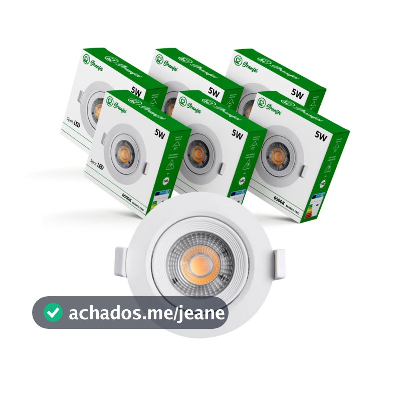 Kit 5 Luminária Led Spot 5W Redondo Quadrado Embutido Branco Frio Quente 3000k 6500k Bivolt
