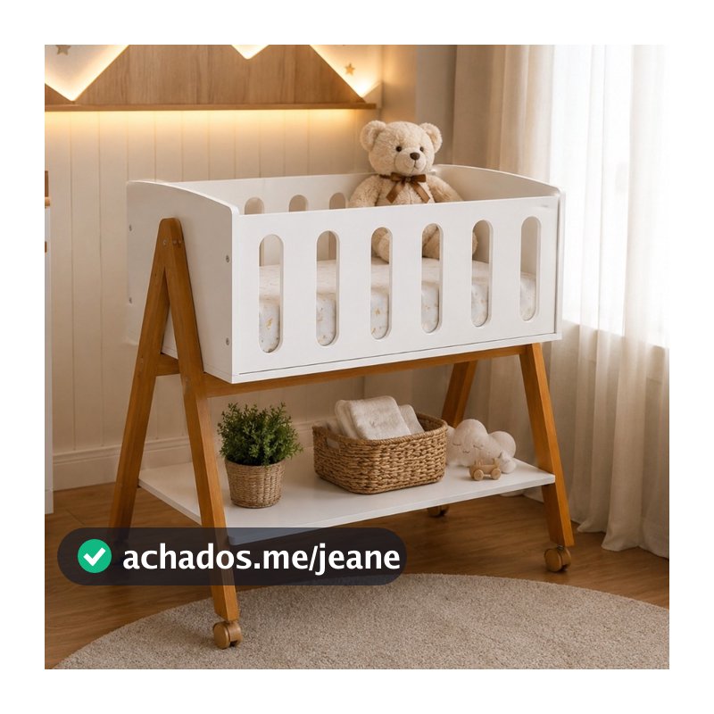 Mini Berço Branco Sissi Wood Portátil Regulável com Rodízios e Colchão para Bebê Matic Móveis