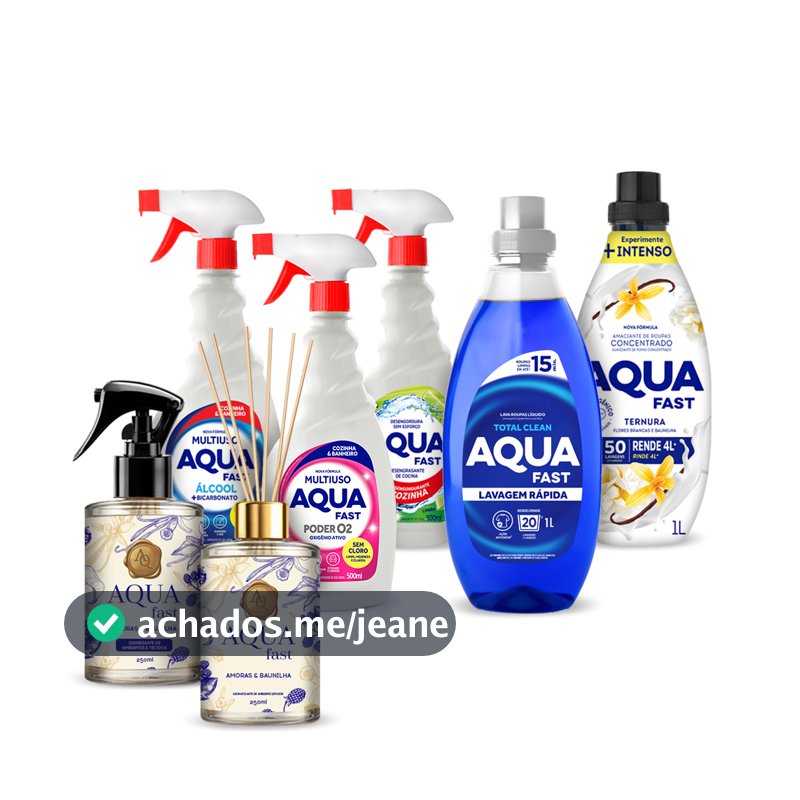 Kit Casa Completa Premium Aquafast 7 em 1 Lava Roupas Amaciante Multiuso Original Poder O2 Aromatizador Home Spray